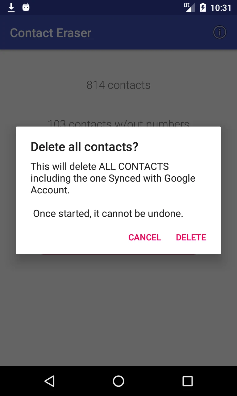 One-Click Erase All Contacts screenshot