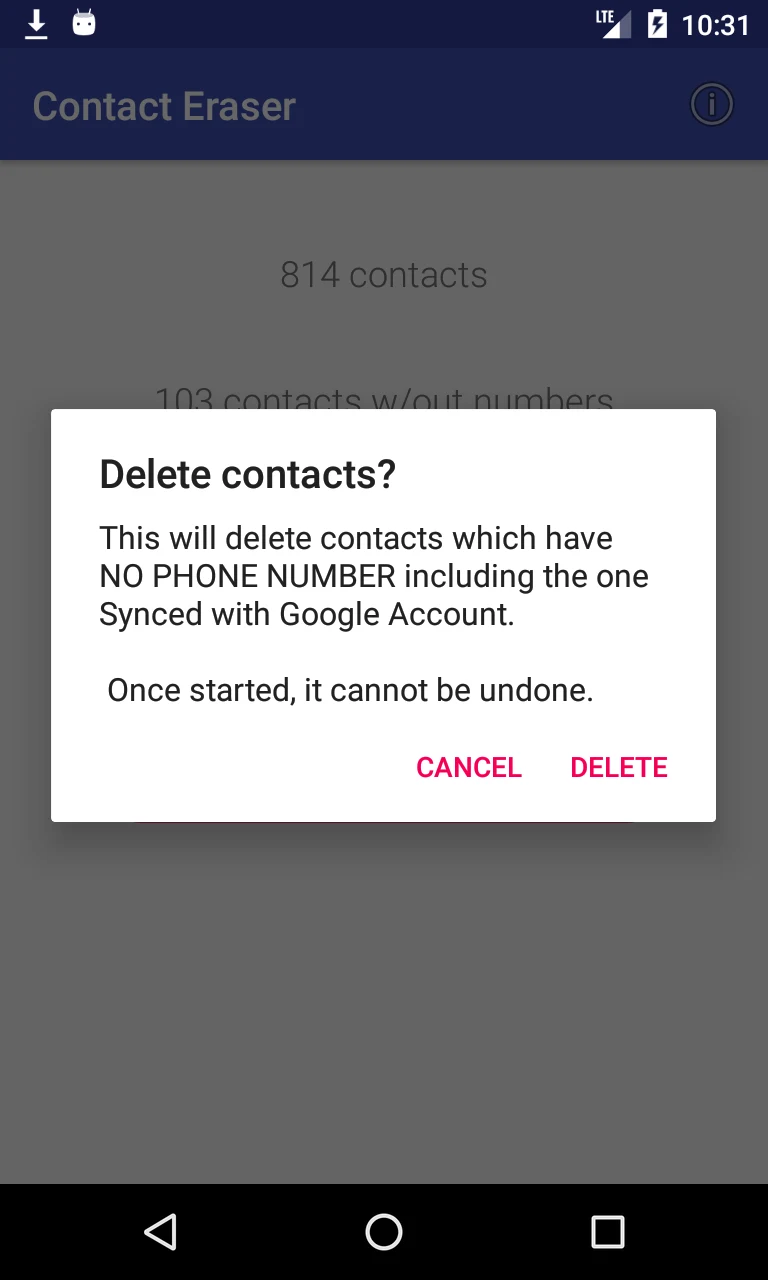 One-Click Erase All Contacts screenshot